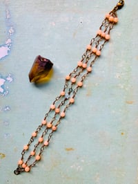 Image 1 of Wire Wrapped Rose Quartz and Amazonite Beaded Bracelet