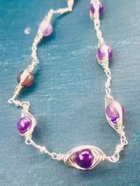 Image 1 of silver wire wrapped amethyst necklace