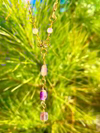 Image 2 of Rose quartz and fluorite wire wrapped gold necklace