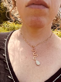 Image 4 of squiggle y necklace with labradorite chain and sage amethyst