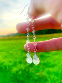 Image 2 of Moon stone and Prehnite dangle earrings