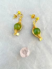 Image 4 of Wire wrapped jade gold dangle earrings