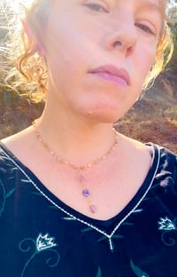 Image 3 of Rose quartz and fluorite wire wrapped gold necklace