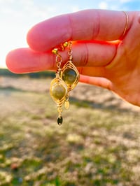 Image 5 of Wire wrapped jade gold dangle earrings
