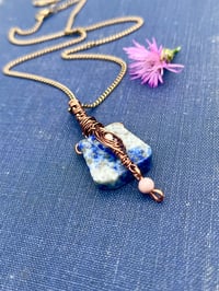 Image 1 of Sodalite and rhodonite copper wire wrapped necklace