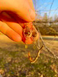 Image 2 of Wire wrapped gold spiral tigers eye earrings