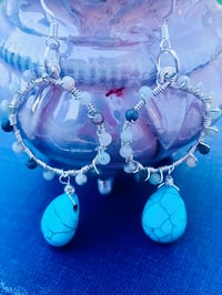 Image 1 of amazonite and howlite wire wrapped hoop earrings in silver wire