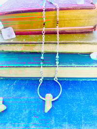 Image 1 of long silver wire wrapped necklace with aura quartz, amazonite, and tigers eye