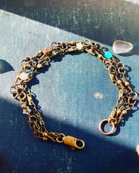 Image 1 of Amazonite, Howlite, and Jasper antique brass layered bracelet