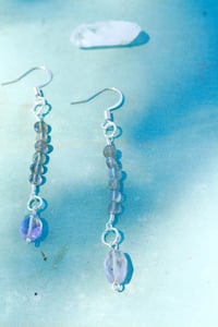 Image 1 of Labradorite and amethyst stacked dangle earrings