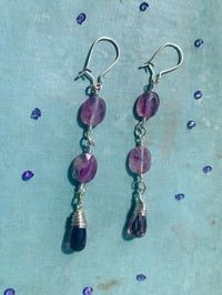 Image 2 of Amethyst and Fluorite Dangle Earrings