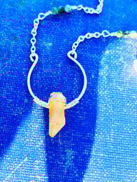 Image 3 of long silver wire wrapped necklace with aura quartz, amazonite, and tigers eye