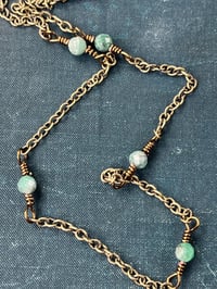 Image 2 of Long emerald necklace with antique brass toned chain