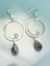 Image 1 of sage amethyst spiral hoop earrings in silver
