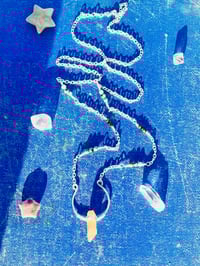 Image 4 of long silver wire wrapped necklace with aura quartz, amazonite, and tigers eye