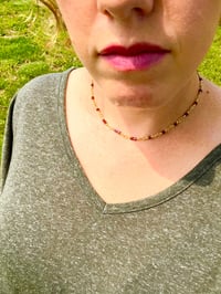 Image 1 of Gold wire wrapped red garnet necklace