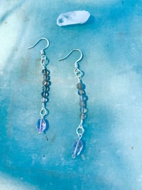 Image 4 of Labradorite and amethyst stacked dangle earrings