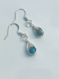 Image 2 of Mini labradorite wire wrapped earrings in silver
