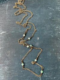 Image 4 of Long emerald necklace with antique brass toned chain