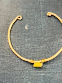 Image 2 of gold hammered cuff with green turquoise