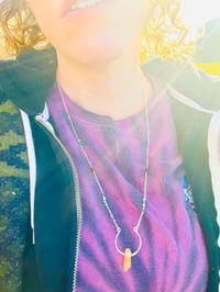 Image 6 of long silver wire wrapped necklace with aura quartz, amazonite, and tigers eye