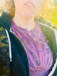 Image 6 of gold wire wrapped beaded necklace with fluorite, lapis lazuli, and moonstone, long necklace, laye...