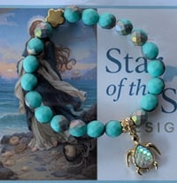 Image 1 of Handcrafted on Cape Cod | Czech Glass Matte Turquoise Fire Polished Charm Bracelet | 8mm Gemstones