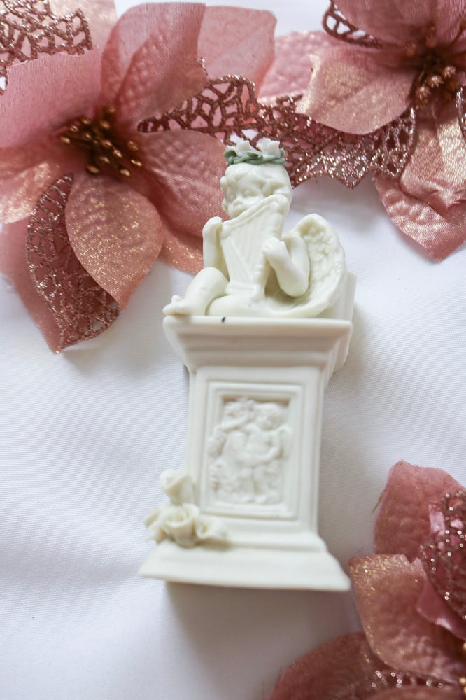 Image of Vintage Cherub Column Candlestick Holder With Harp and Floral Details