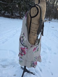 Image 2 of Upcycled Linen Crossover Apron- Posies on Natural Flax