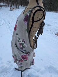 Image 3 of Upcycled Linen Crossover Apron- Posies on Natural Flax