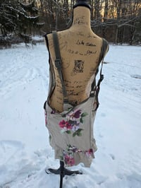 Image 6 of Upcycled Linen Crossover Apron- Posies on Natural Flax
