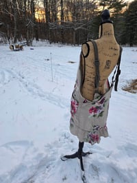 Image 7 of Upcycled Linen Crossover Apron- Posies on Natural Flax