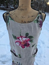 Image 8 of Upcycled Linen Crossover Apron- Posies on Natural Flax