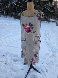 Image 1 of Upcycled Linen Crossover Apron- Posies on Natural Flax