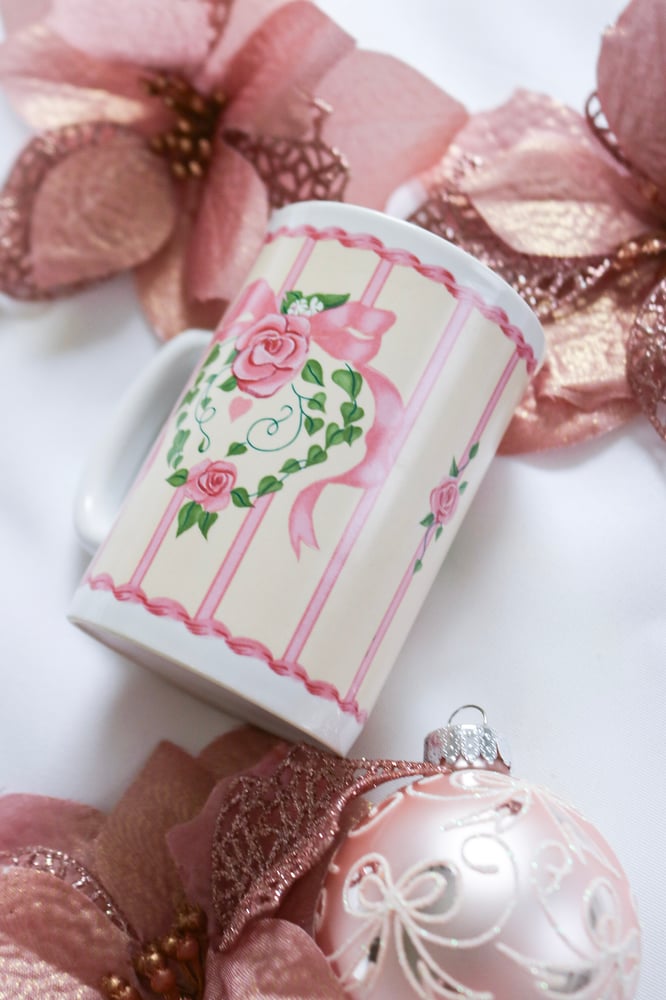 Image of ADORABLE Russ Berrie and Co Rose and Bow Mug 