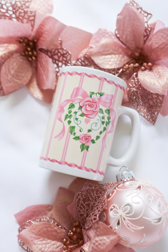 Image of ADORABLE Russ Berrie and Co Rose and Bow Mug 