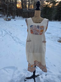 Image 4 of Upcycled Linen Apron- Field Poppies & Buttercream