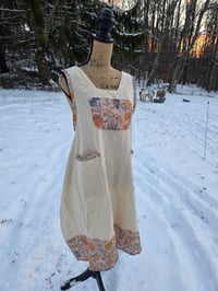 Image 1 of Upcycled Linen Apron- Field Poppies & Buttercream