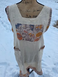 Image 7 of Upcycled Linen Apron- Field Poppies & Buttercream