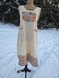Image 9 of Upcycled Linen Apron- Field Poppies & Buttercream