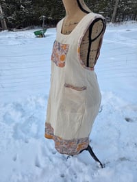 Image 2 of Upcycled Linen Apron- Field Poppies & Buttercream