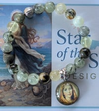 Image 1 of Handcrafted on Cape Cod | Green Tourmalinated Quartz St. Dymphna Charm Bracelet | 8mm Gemstones