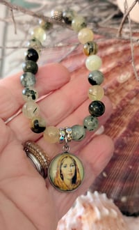 Image 2 of Handcrafted on Cape Cod | Green Tourmalinated Quartz St. Dymphna Charm Bracelet | 8mm Gemstones