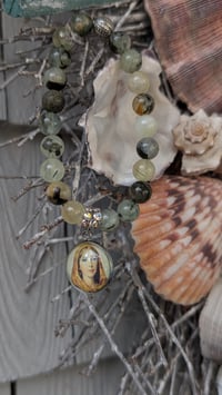 Image 4 of Handcrafted on Cape Cod | Green Tourmalinated Quartz St. Dymphna Charm Bracelet | 8mm Gemstones
