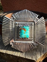 Image 1 of WL&A Handmade Heavy Ingot High Grade Royston Turquoise Sunrise Belt Buckle - 3in x 3in - 187 grams