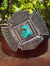 Image 2 of WL&A Handmade Heavy Ingot High Grade Royston Turquoise Sunrise Belt Buckle - 3in x 3in - 187 grams