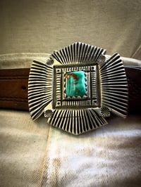 Image 5 of WL&A Handmade Heavy Ingot High Grade Royston Turquoise Sunrise Belt Buckle - 3in x 3in - 187 grams
