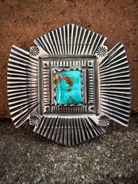 Image 4 of WL&A Handmade Heavy Ingot High Grade Royston Turquoise Sunrise Belt Buckle - 3in x 3in - 187 grams