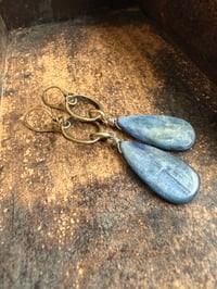 Image 1 of Brass Blue Kyanite stone earrings / n14