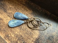 Image 6 of Brass Blue Kyanite stone earrings / n14
